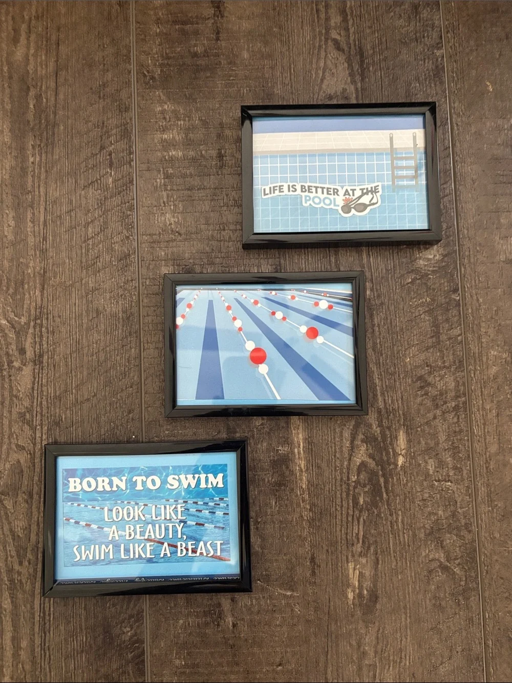 Swim Pool Wall Art Set of 3 - Blue Pool Decor Custom made.
